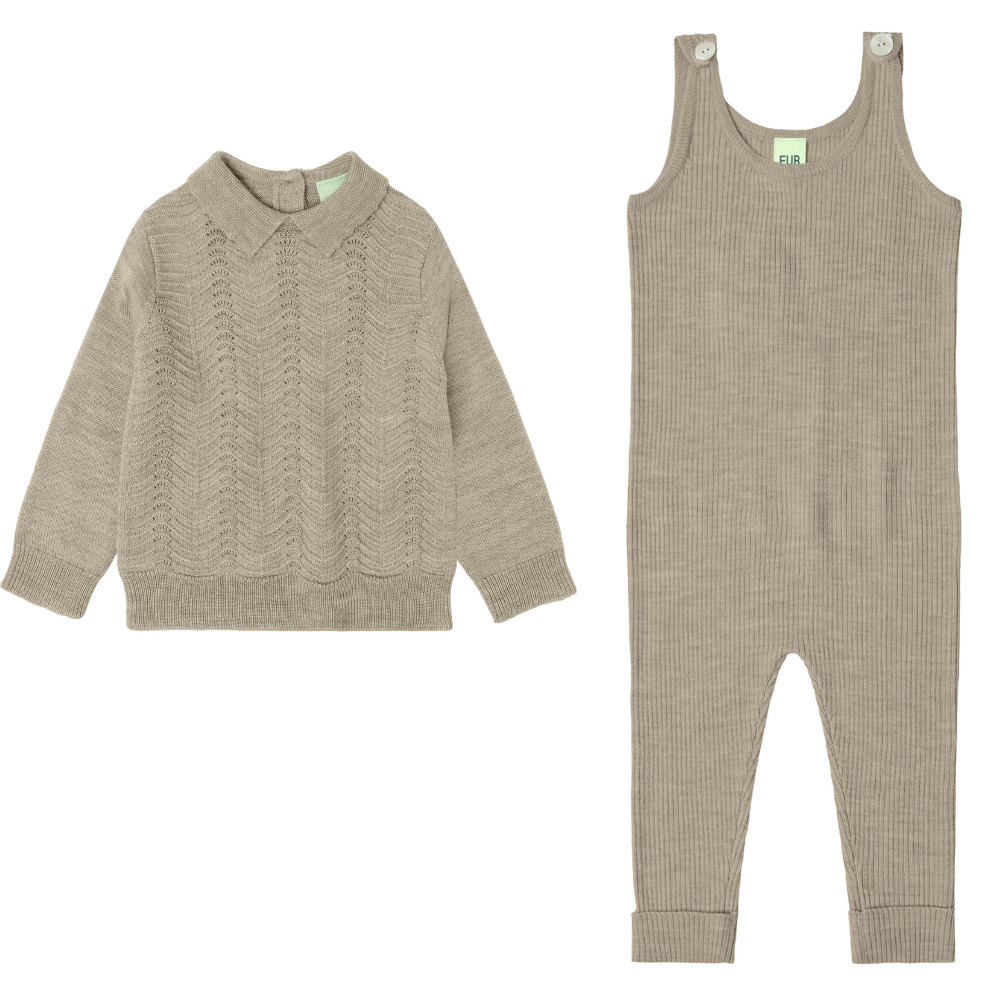 FUB Pointelle Blouse & Rib Overalls