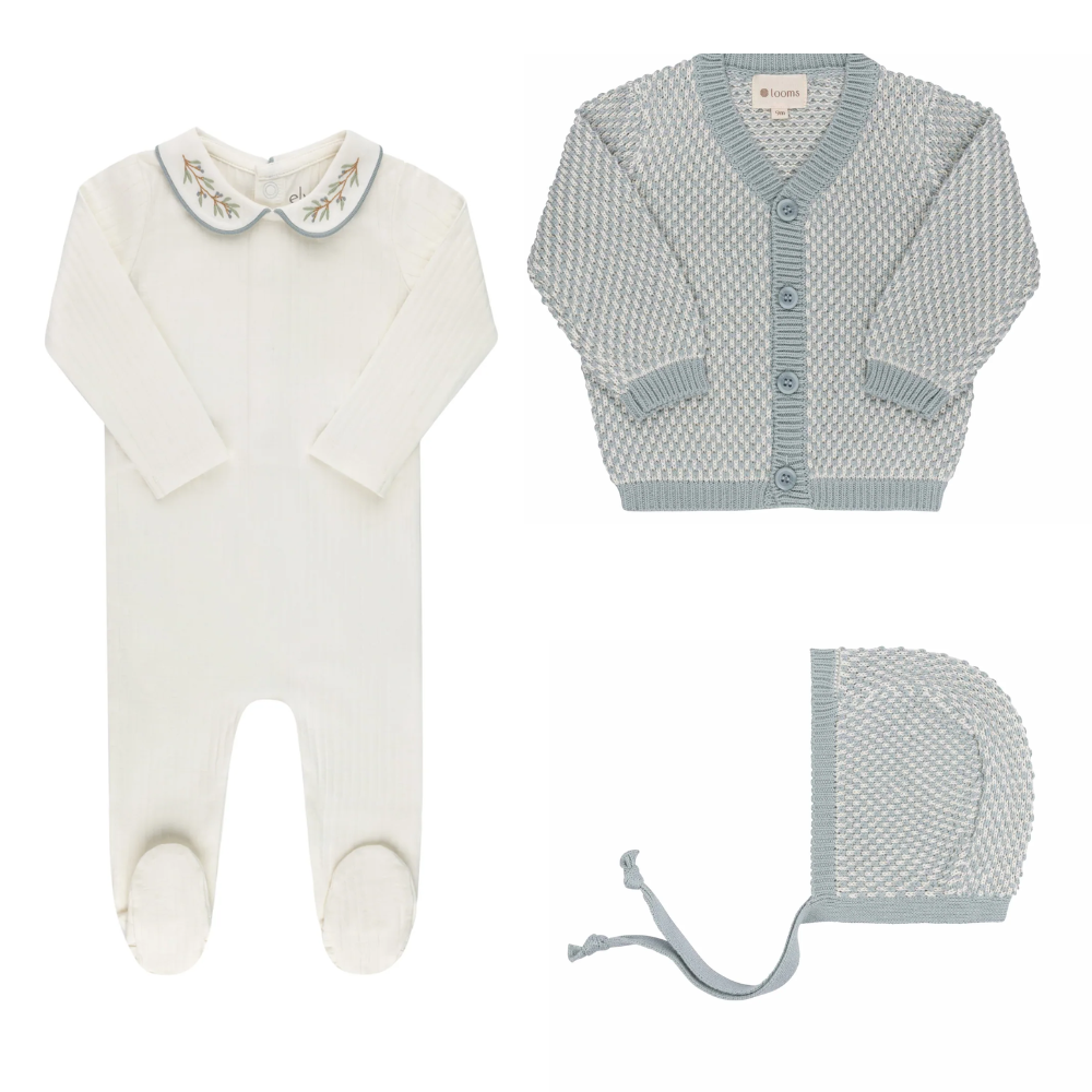 Elys & Co Bubble Knit Footie, Cardigan & Bonnet