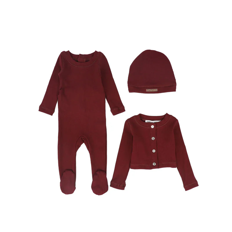 Little Parni Rhinestone Footie & Bonnet -Burgundy