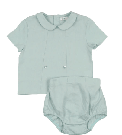 Coco Blanc Blue Linen Peter Pan Set