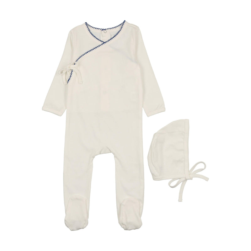 Coco Blanc Footie & Bonnet With Rickrack Trim