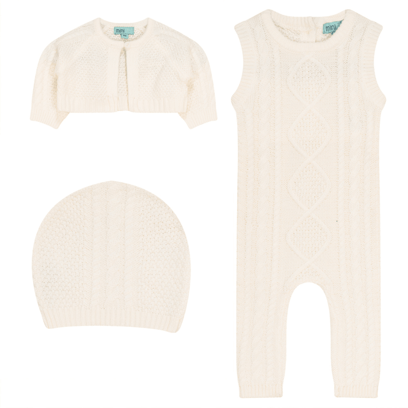 Mini P Cable Cardigan, Overalls & Hat Set