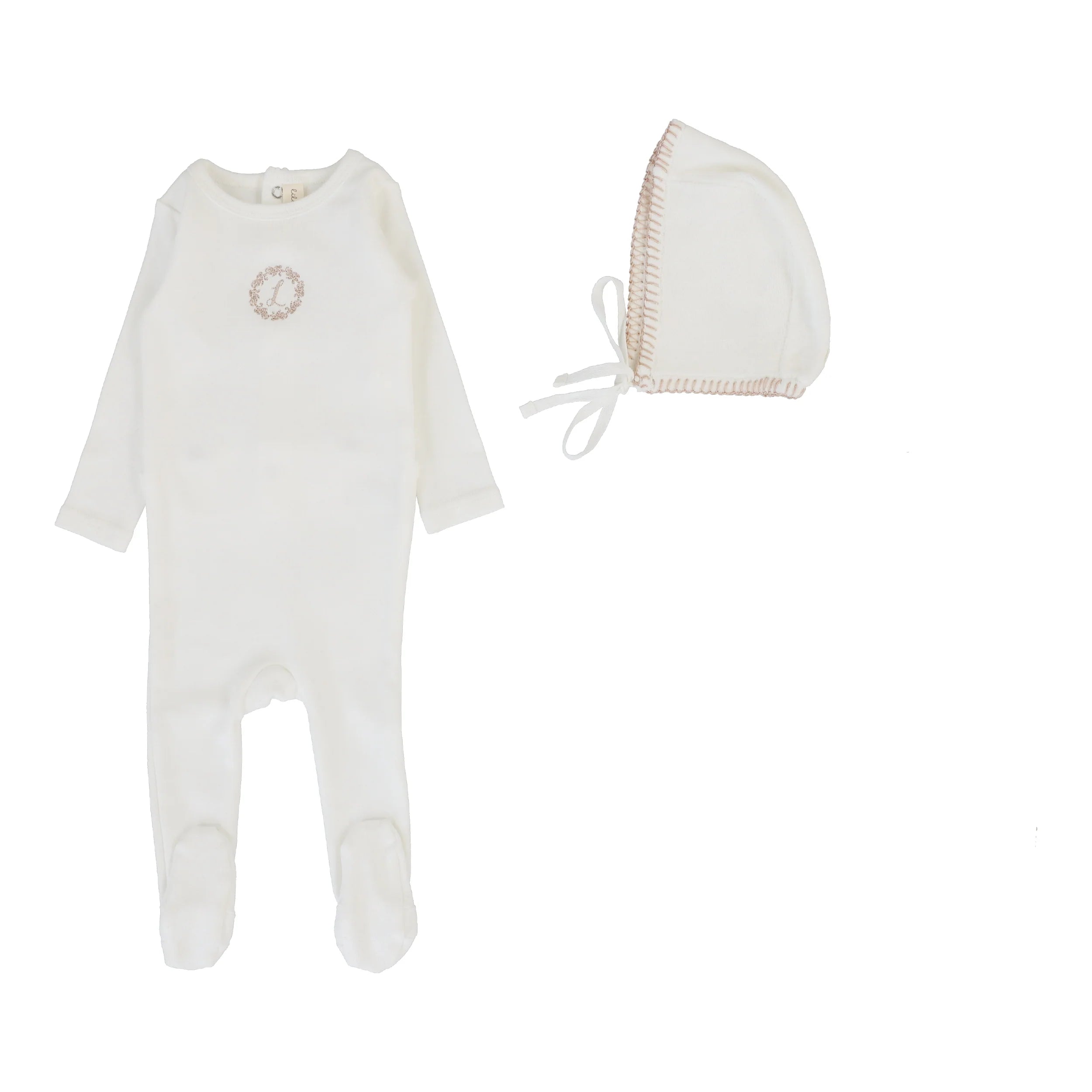 Lilette Velour Cardi Footie & Bonnet - Cream/Pink