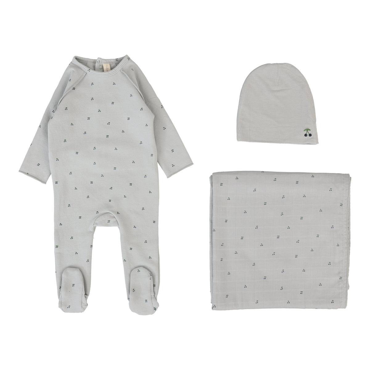 Lilette Cherry Print Layette Set - Pale Blue