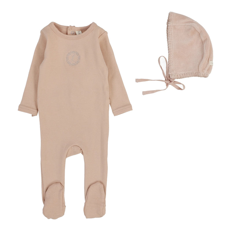 Lilette Velour Cardi Footie & Bonnet - Dusty Pink
