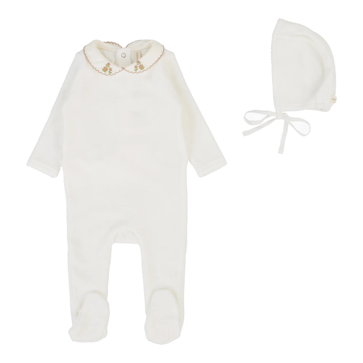 Lilette Velour Collar Footie & Hat - Cream/Pink