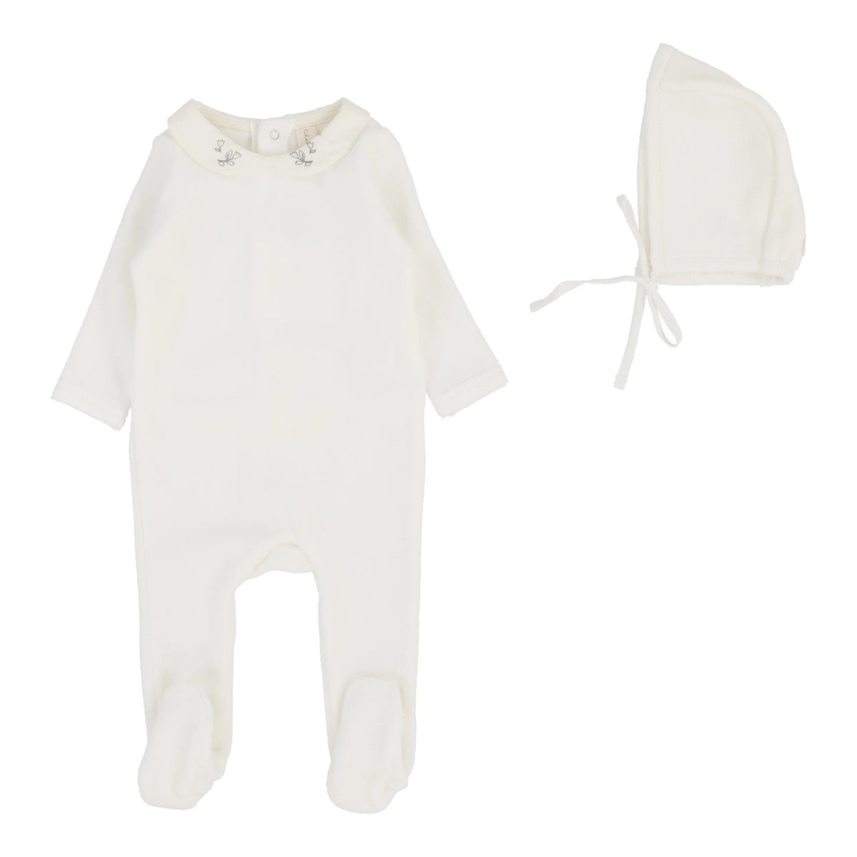 Lilette Velour Collar Footie & Hat -Cream/Oat