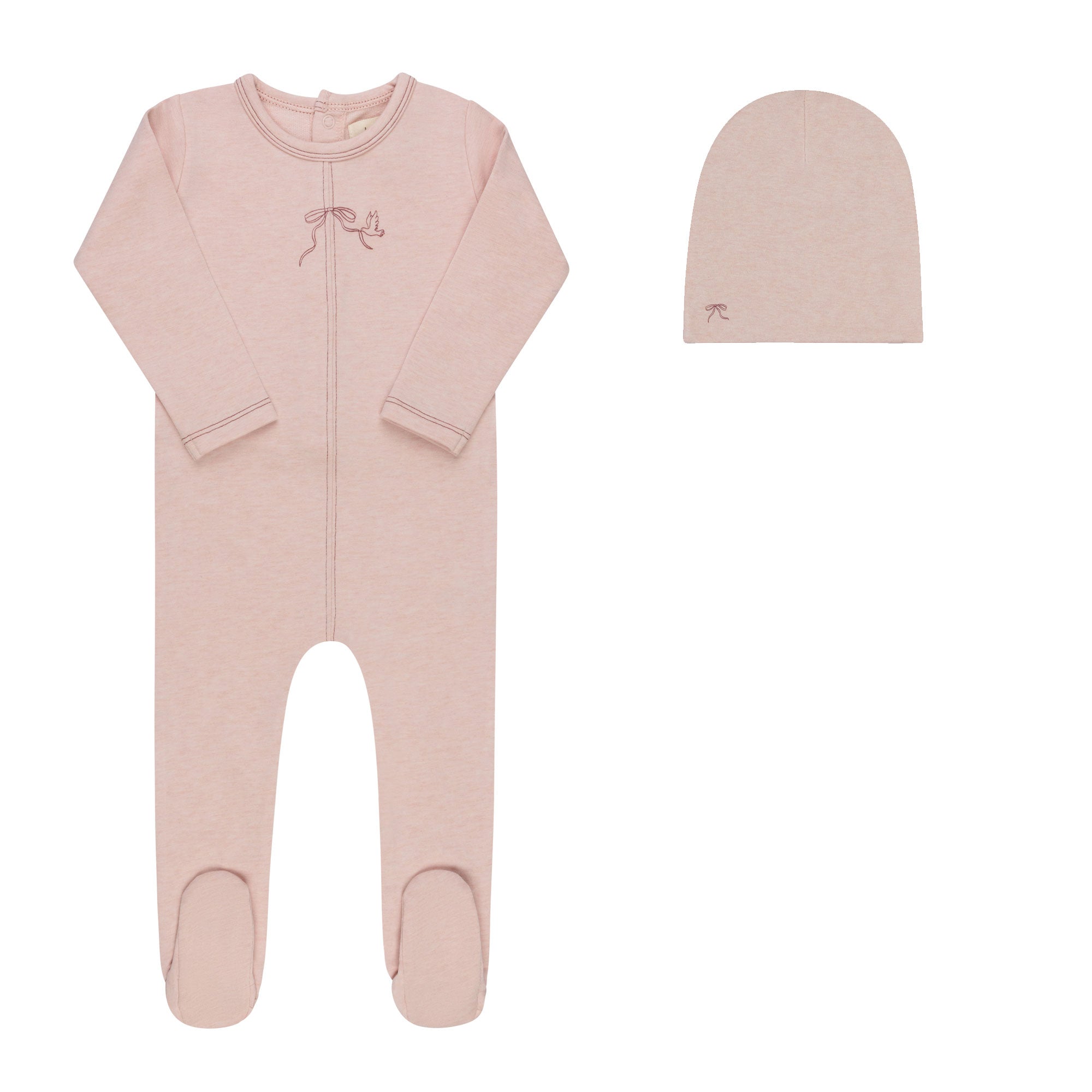 Elys & Co Bird Seam Footie & Beanie - Pink