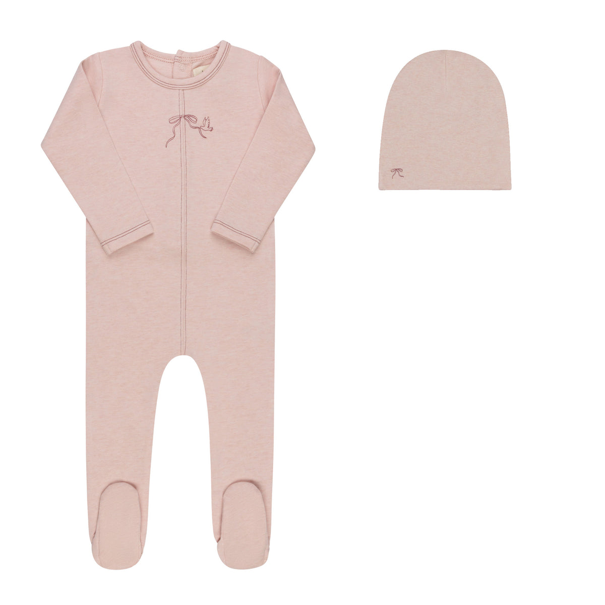 Elys & Co Bird Seam Footie & Beanie - Pink