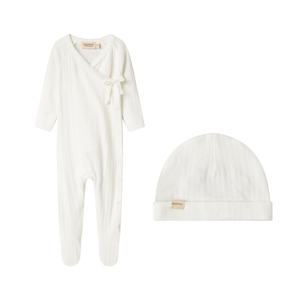 Marmar Linear Pointelle Footie & Hat AW25 - Gentle White