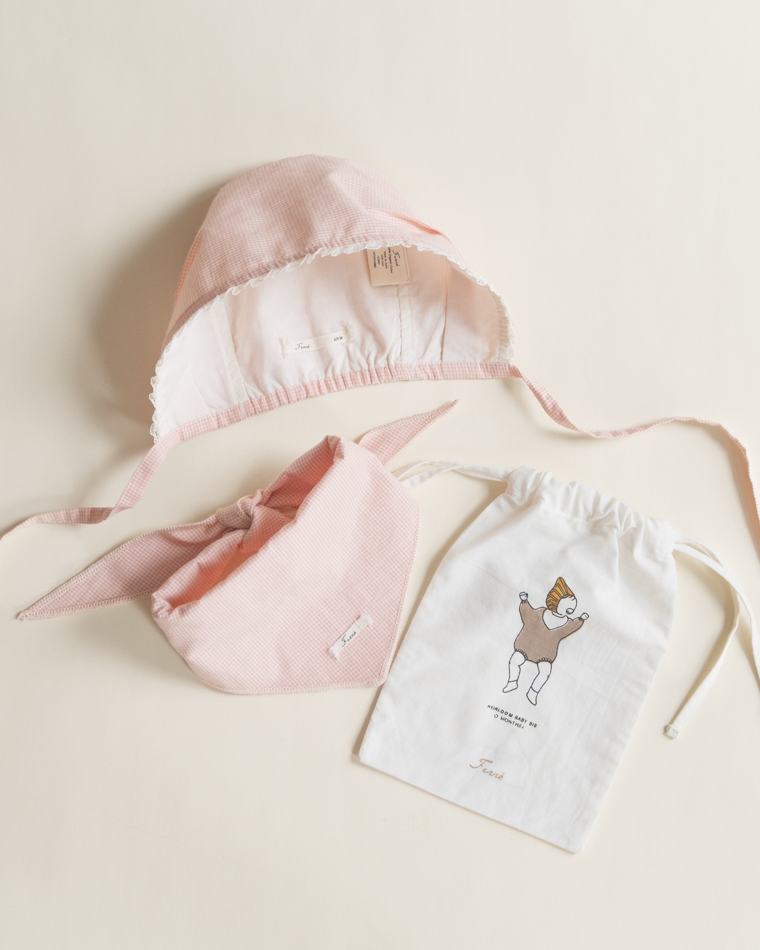 Ferne Keepsake Bonnet & Bib Set - Pink Gingham