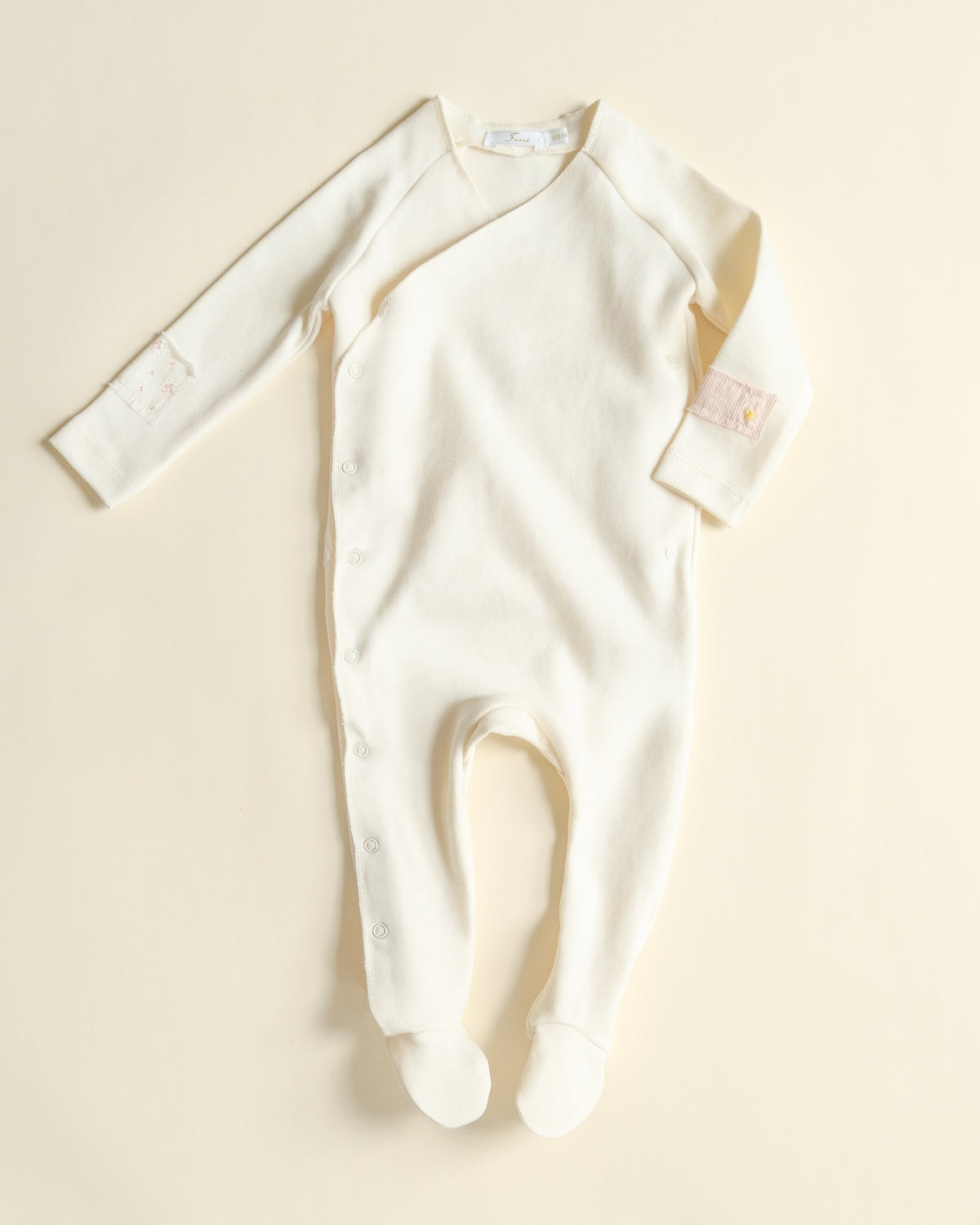 Ferne Patch Footie - Ecru/Pink Calico