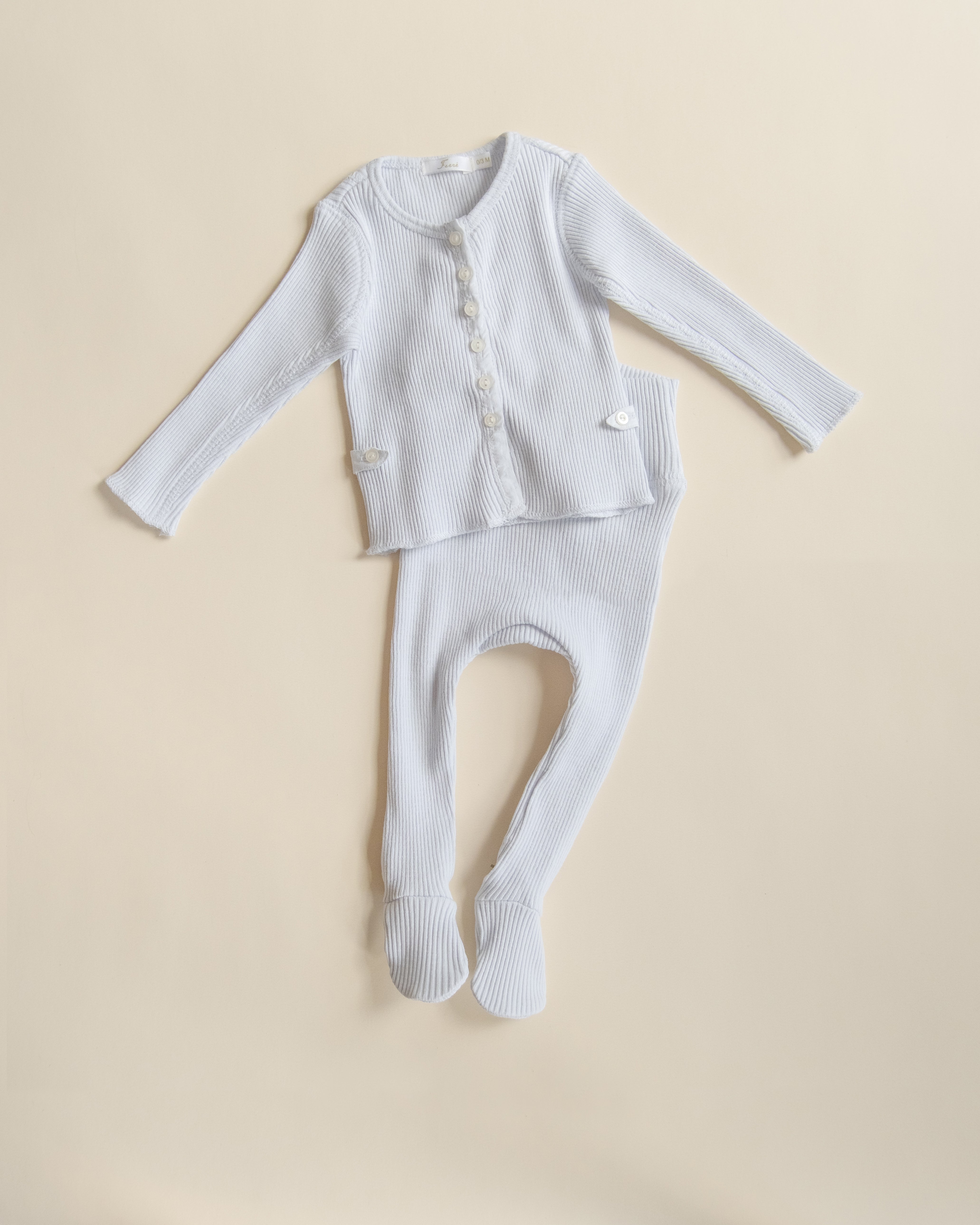 Ferne Footed Cardigan Set - Barely Blue