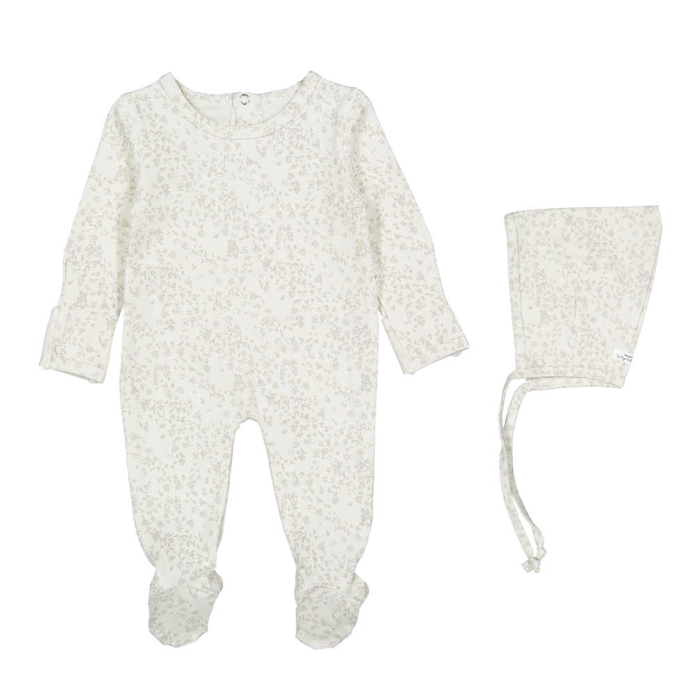 Lovely Littles Flutter Pointelle Footie & Bonnet - Grey