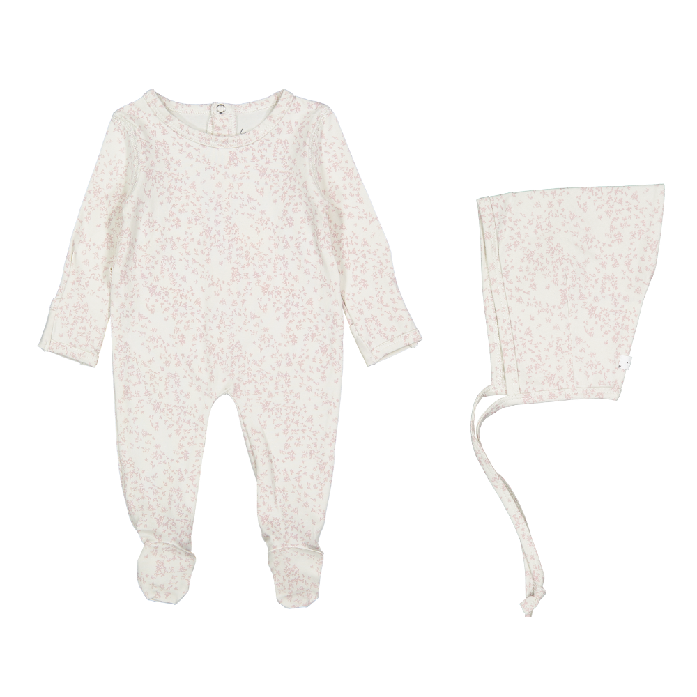 Lovely Littles Flutter Pointelle Footie & Bonnet - Pink