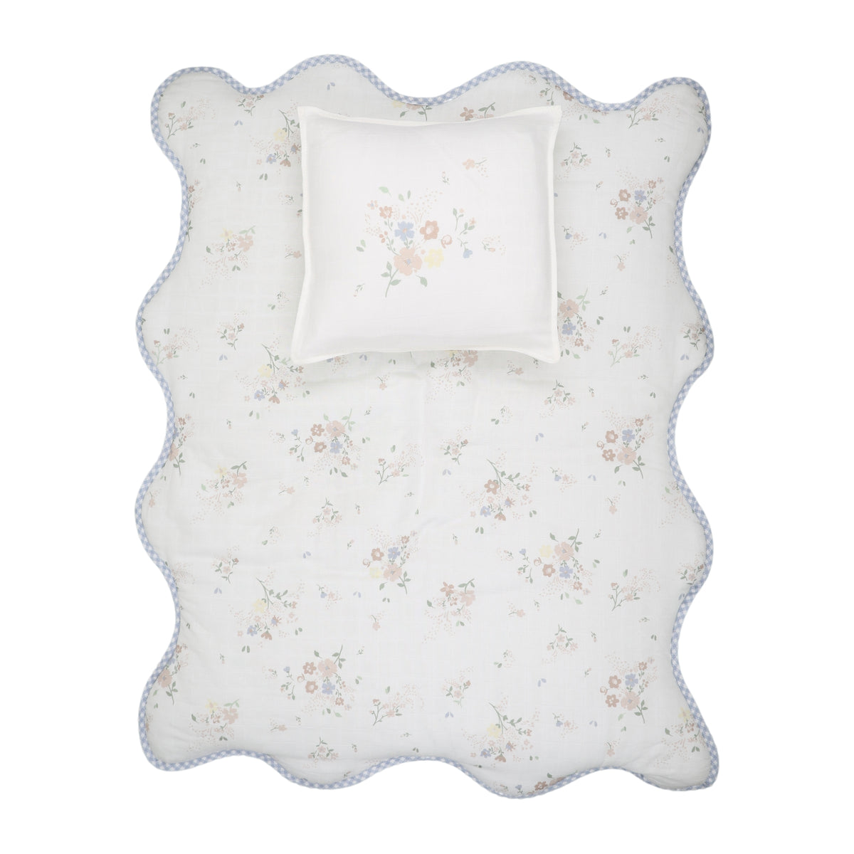 Peluche Gingham Floral Bamboo Filled Blanket + Pillow Case - Blue