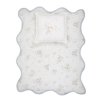 Peluche Gingham Floral Bamboo Filled Blanket + Pillow Case - Blue
