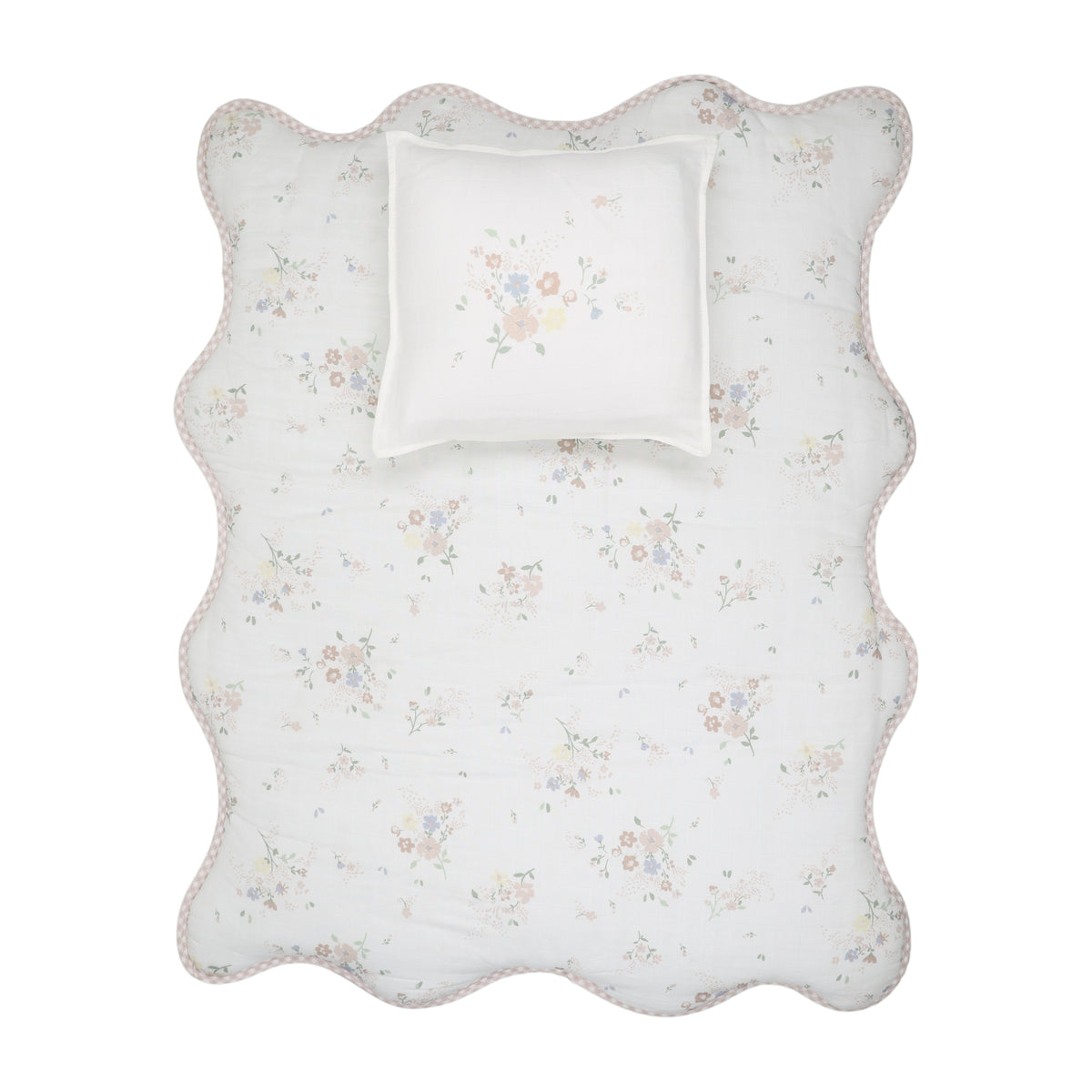 Peluche Gingham Floral Bamboo Filled Blanket + Pillow Case - Pink