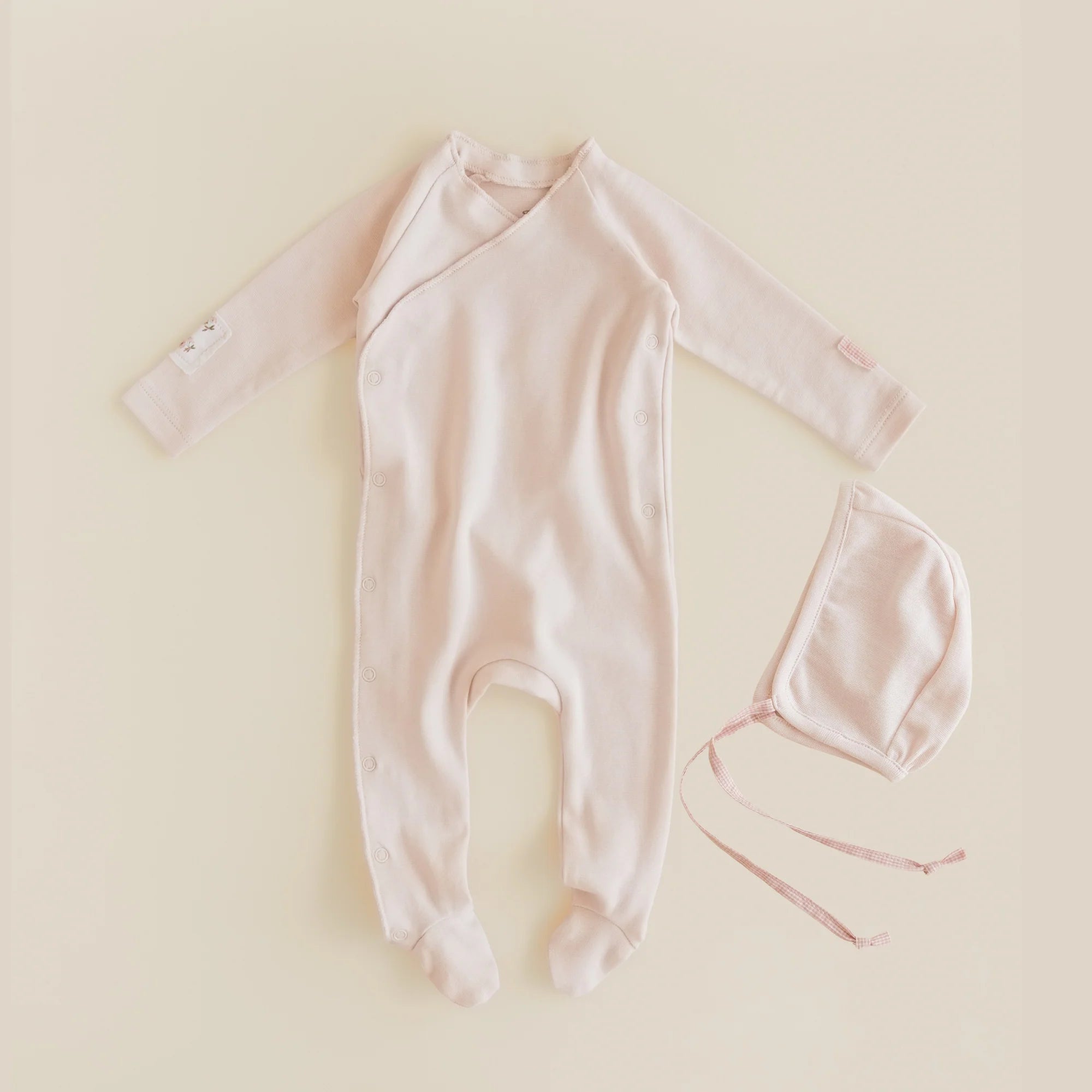 Ferne Patch Footie & Bonnet - Barely Pink