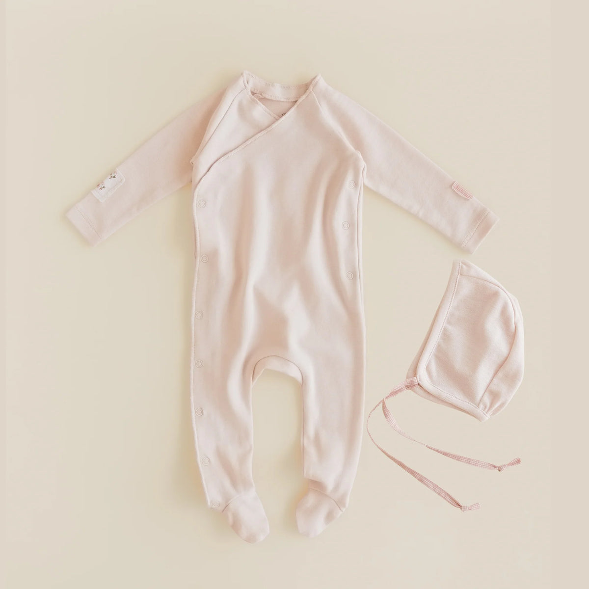 Ferne Patch Footie & Bonnet - Barely Pink