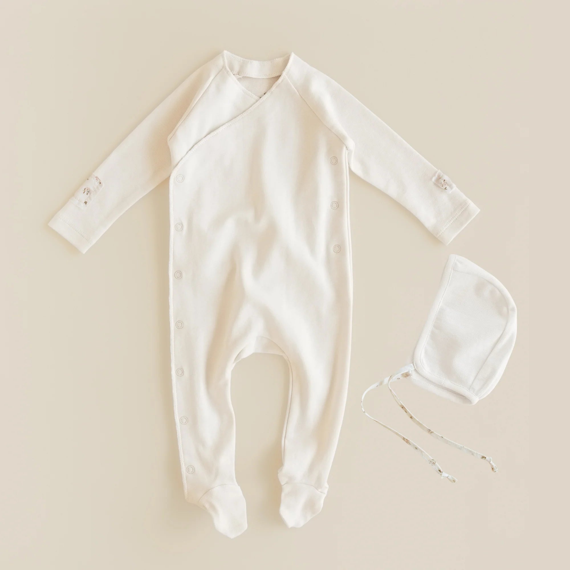 Ferne Patch Footie & Bonnet - Ecru/Pink Calico