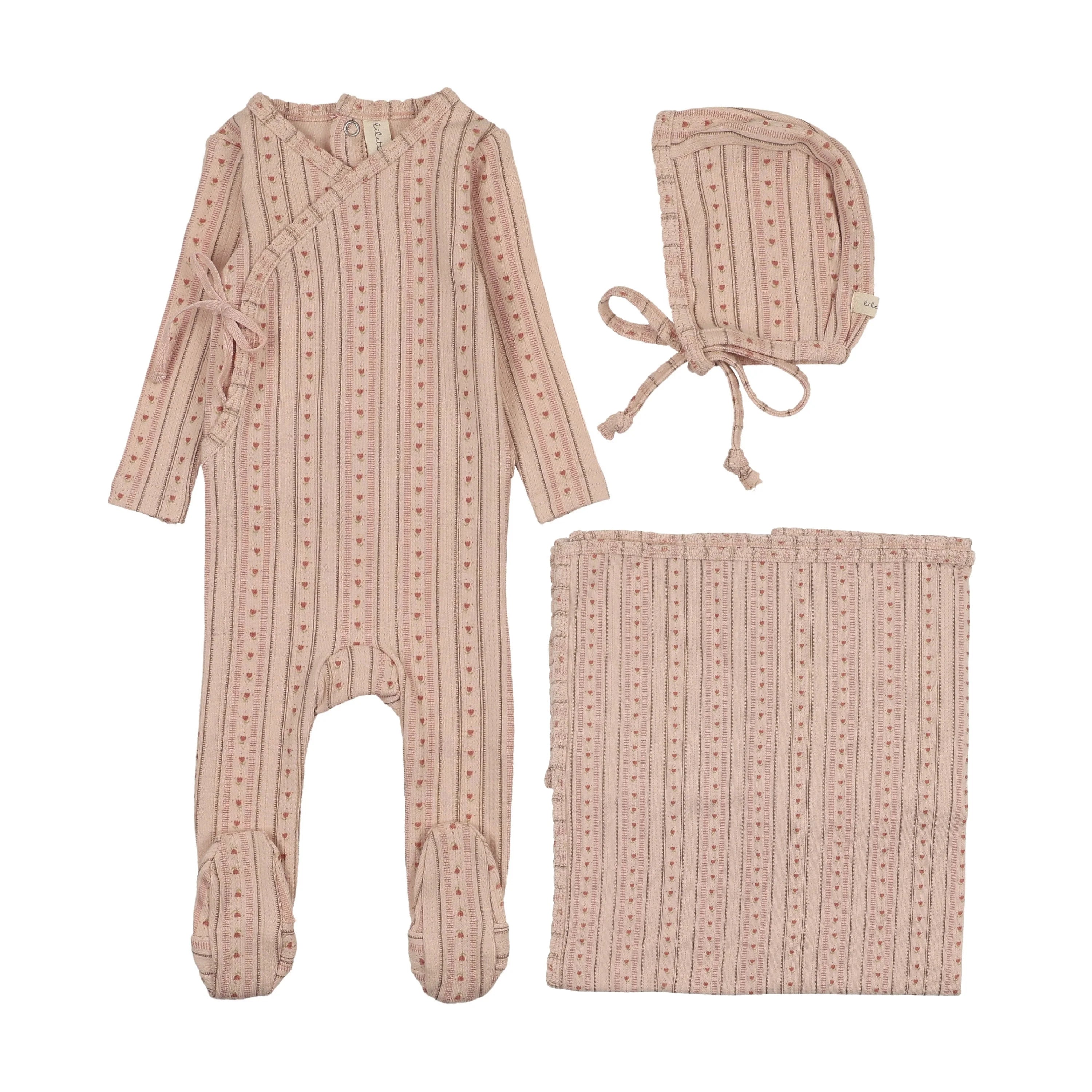 Lilette Linear Print Layette Set - Pale Pink