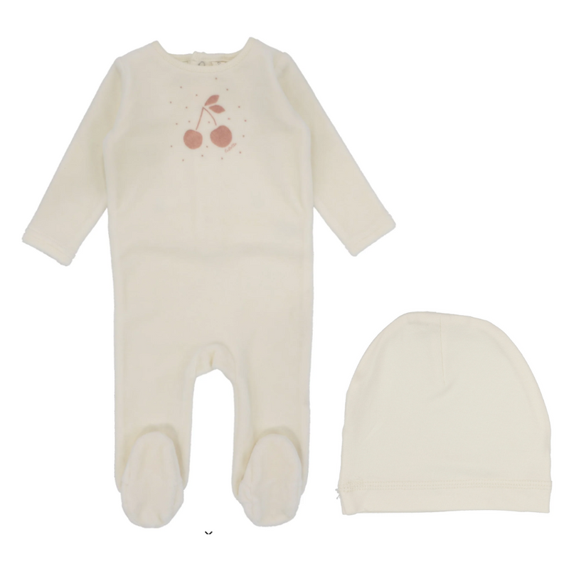 Lilette Cherry Graphic Velour Footie & Beanie