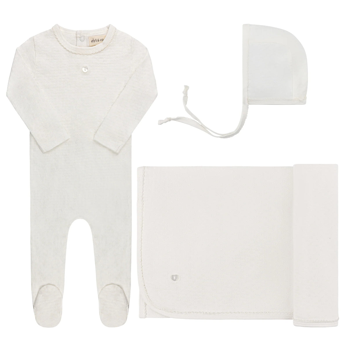 Elys & Co Pointelle Heart/Star Button Layette Set