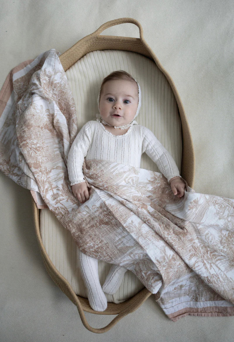 Little Threads Neutral Jungle Toile Muslin Blanket