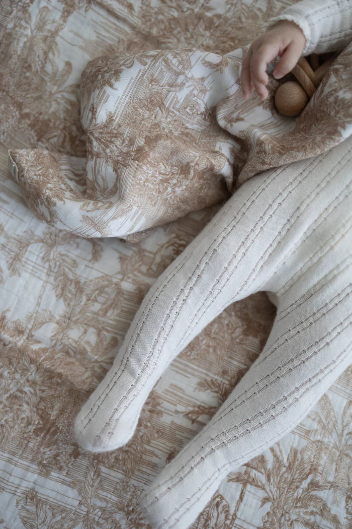 Little Threads Neutral Jungle Toile Muslin Blanket