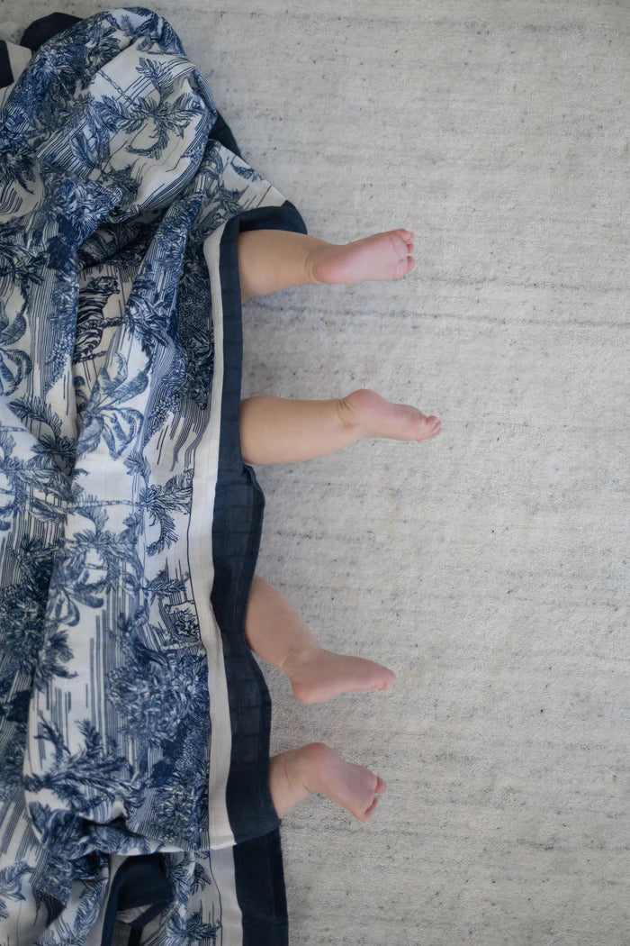 Little Threads Blue Jungle Toile Muslin Blanket