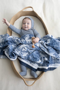 Little Threads Blue Jungle Toile Muslin Blanket