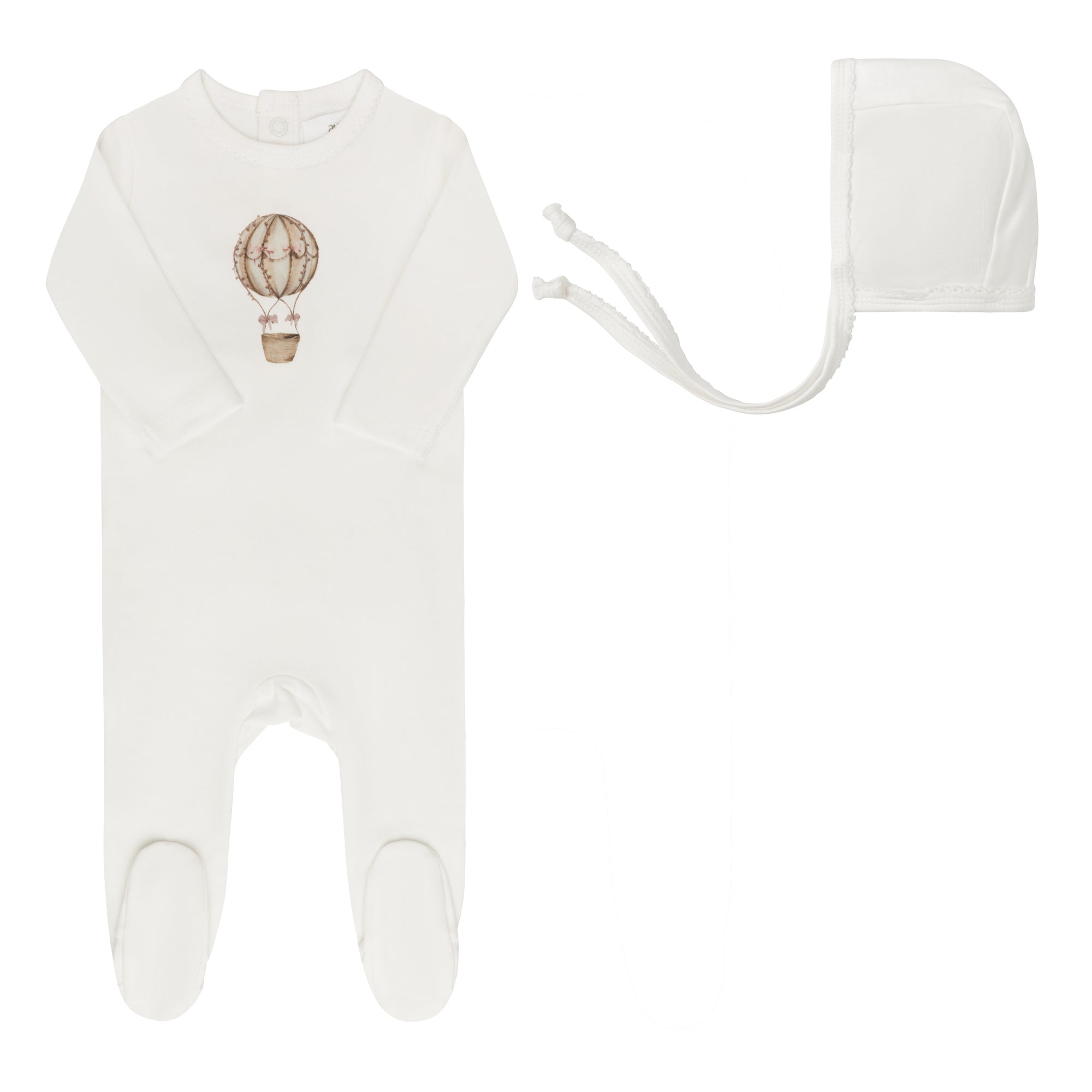 Aurora French Terry Hot Air Balloon Footie & Bonnet - Ivory Pink