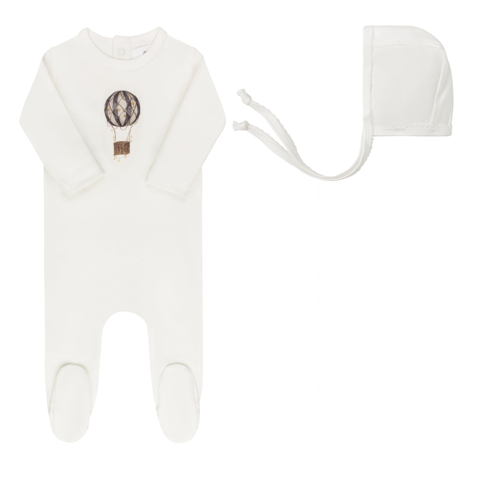 Aurora French Terry Hot Air Balloon Footie & Bonnet - Ivory Blue
