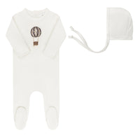 Aurora French Terry Hot Air Balloon Footie & Bonnet - Ivory Blue