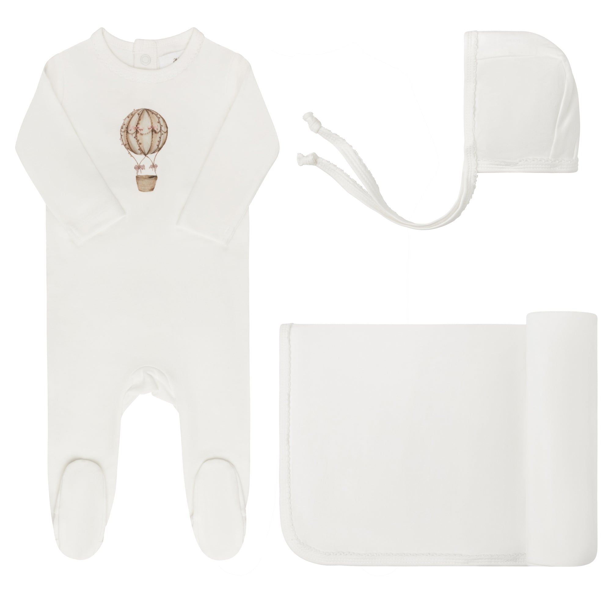 Aurora French Terry Hot Air Balloon Layette Set - Ivory Pink