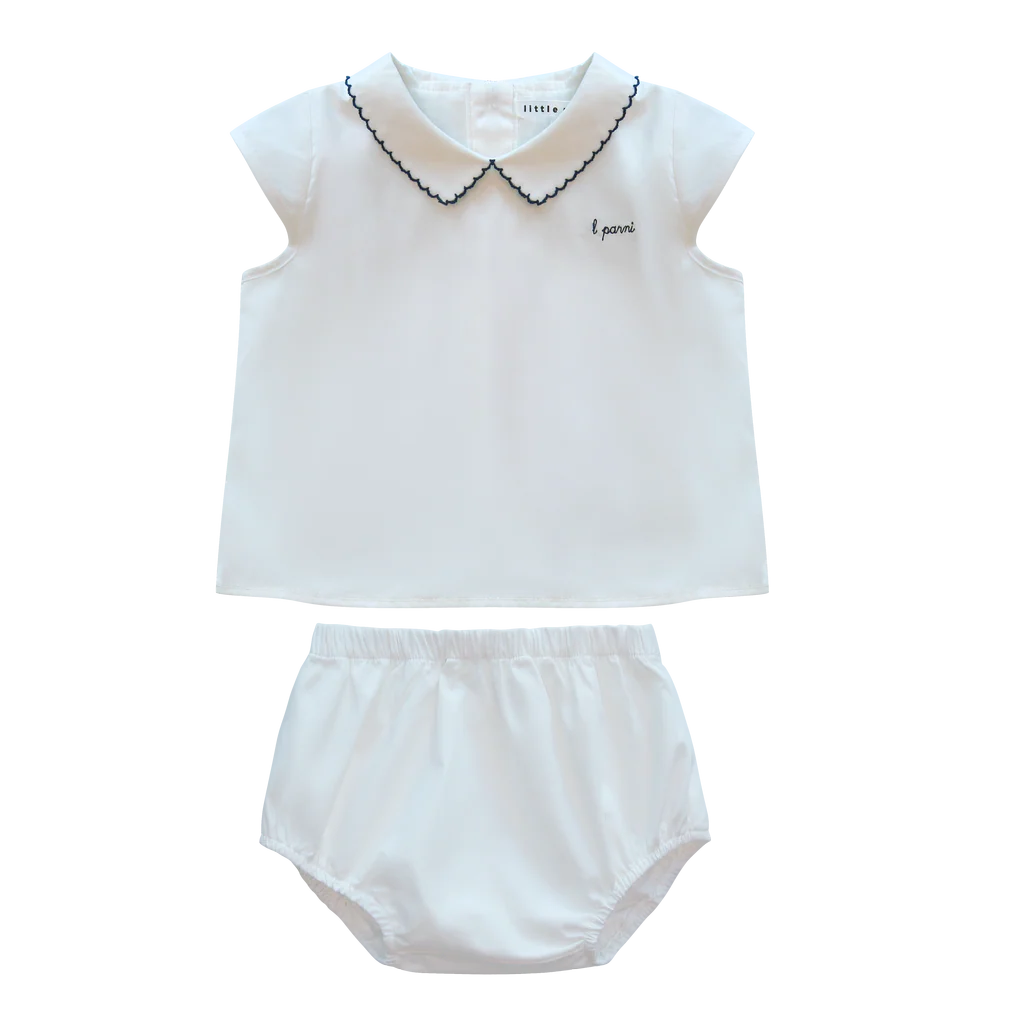 Little Parni Pico Top & Bloomers Set - White/Navy