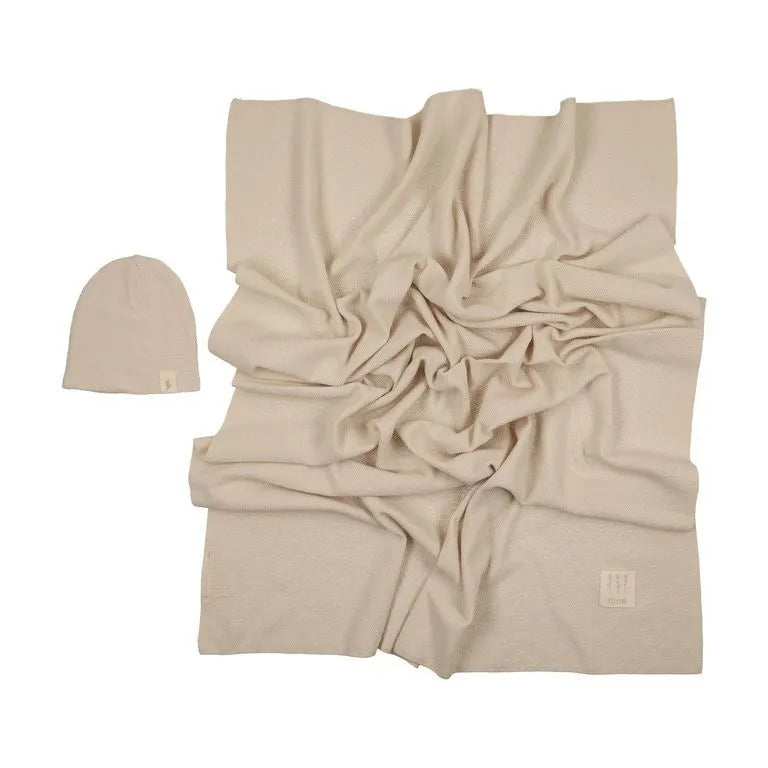 Peluche Knit Swaddle & Beanie Set - Stone