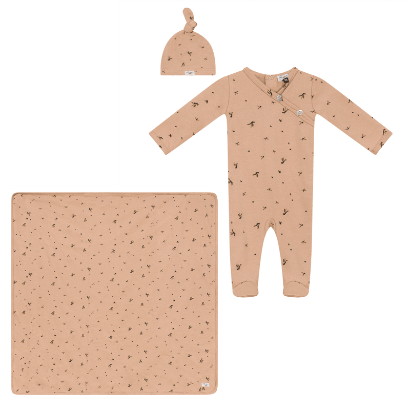 Little Fragile Blueberry Wrap Print Layette Set