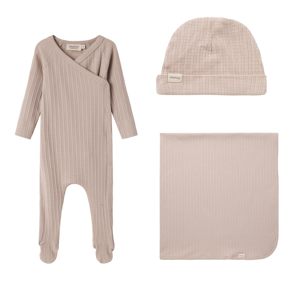 Marmar Textured Ribbed Pointelle Layette Set - Soft Beige