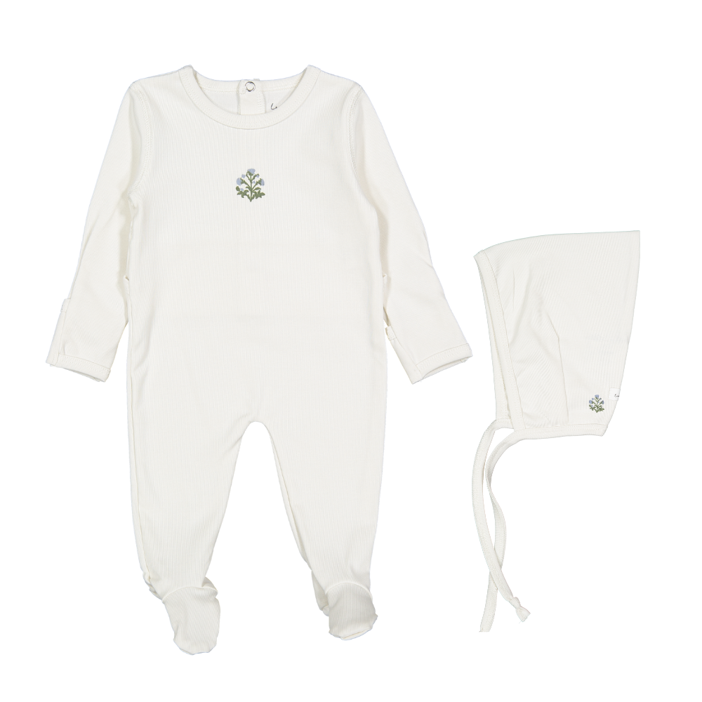 Lovely Littles Zara Embroider Footie & Bonnet - Blue