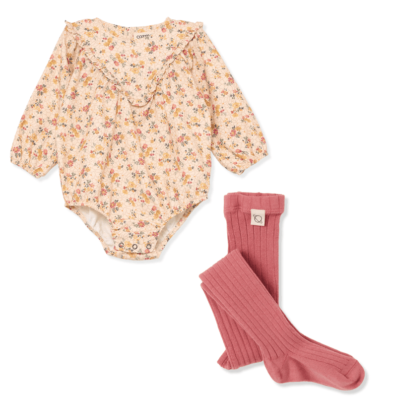 My Little Cozmo Lena Floral Romper & Tights