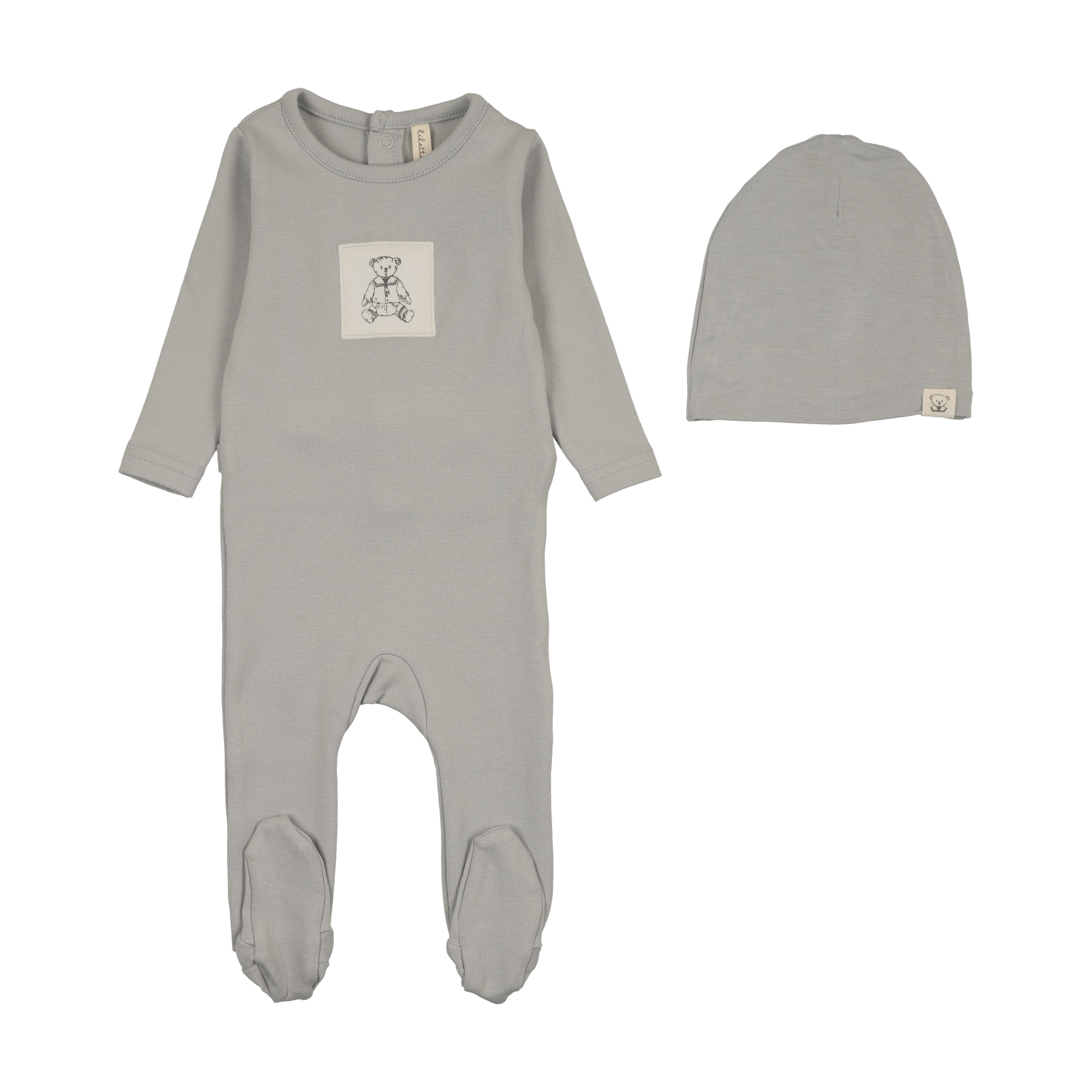 Lilette Graphic Tag Footie & Hat - Pale Blue