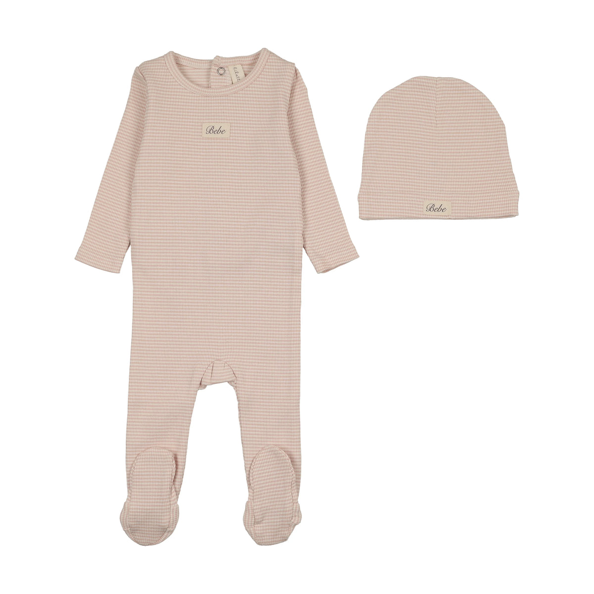 Lilette Striped Bebe Footie & Hat - Dusty Pink