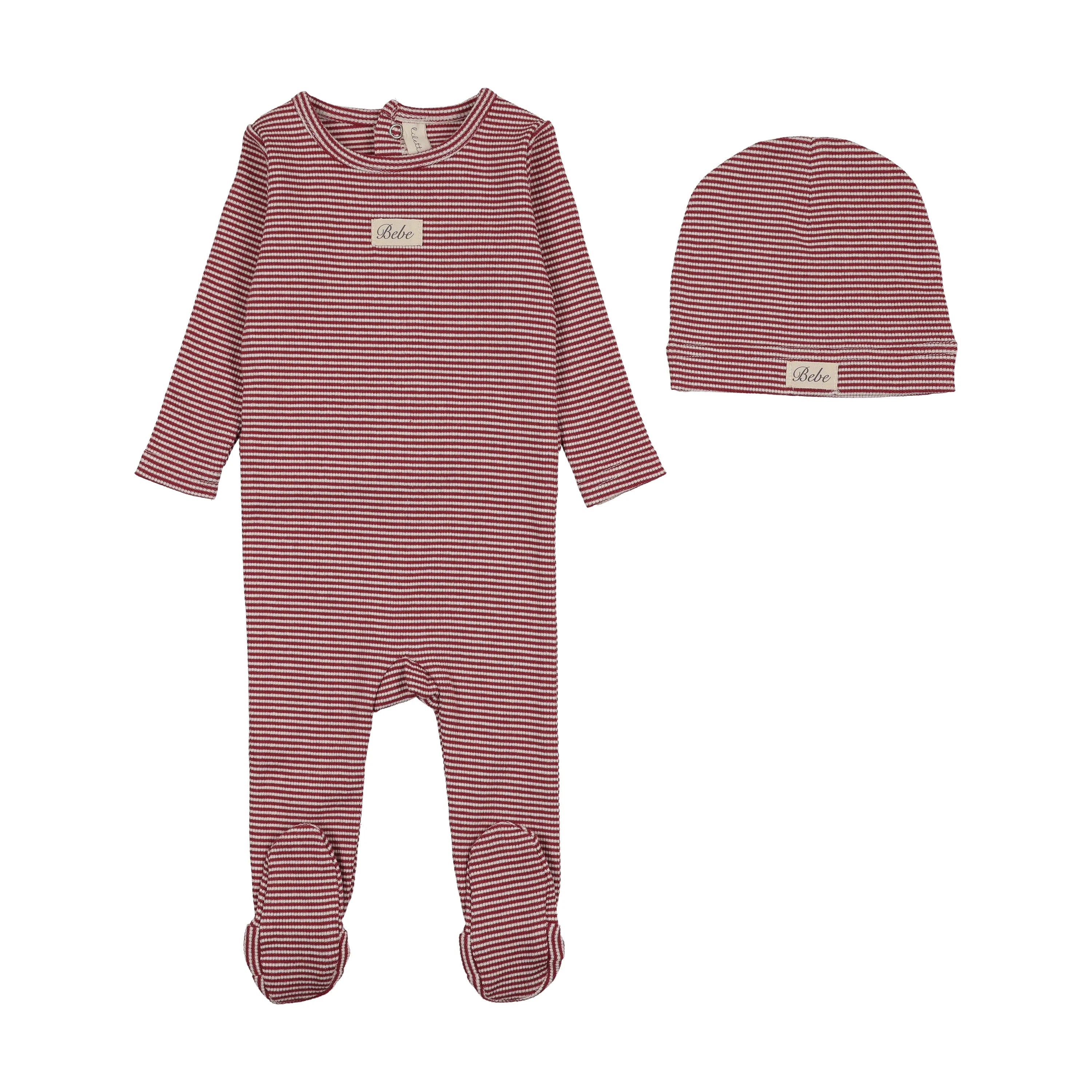 Lilette Striped Bebe Footie & Hat - Red
