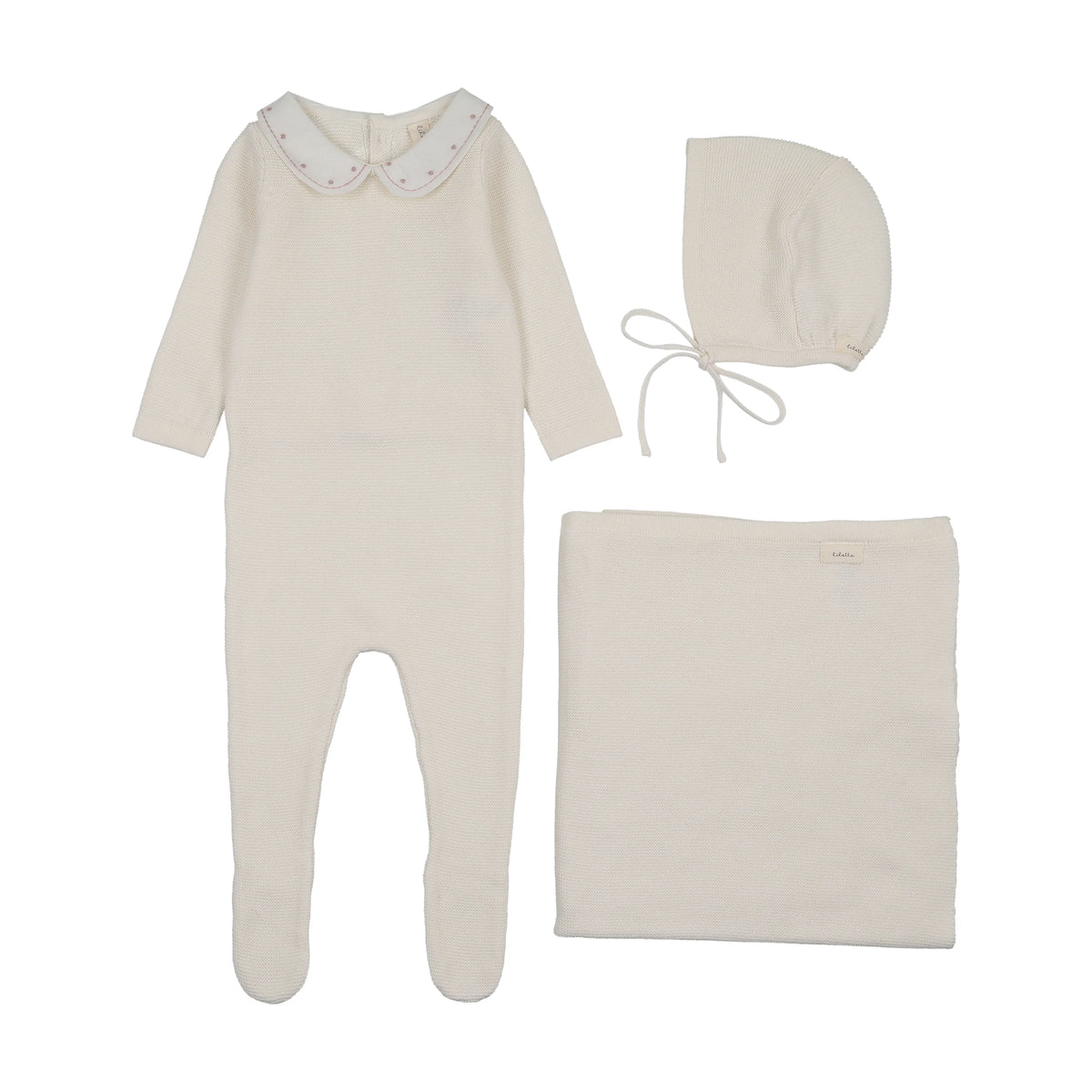 Lilette Embroidered Knit Collar Layette Set - Cream/Pink