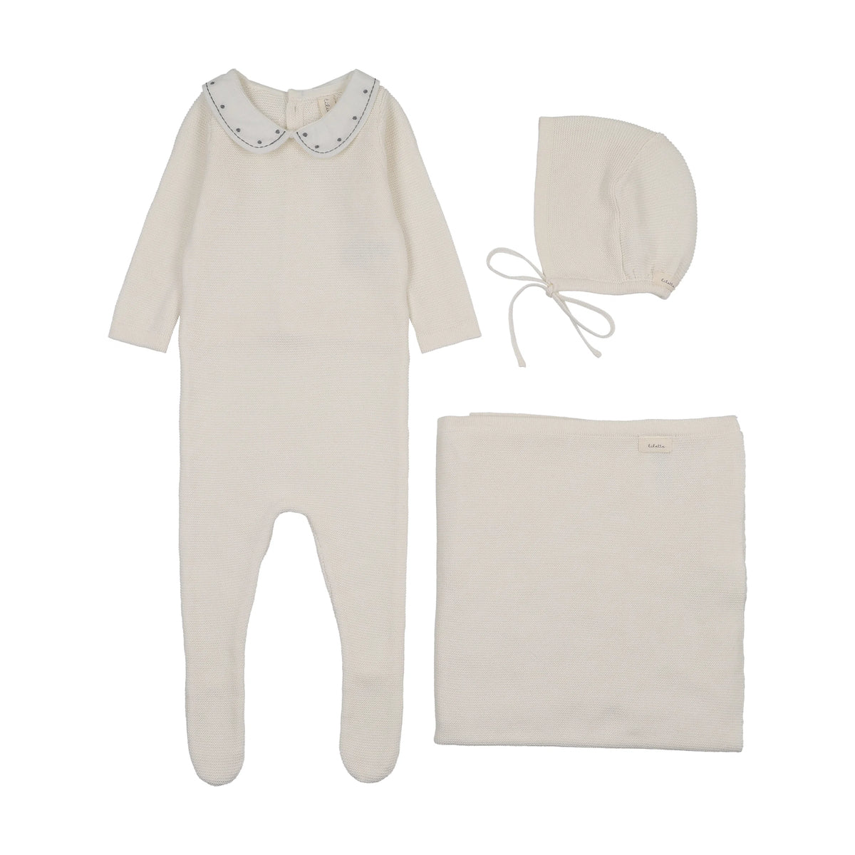 Lilette Embroidered Knit Collar Layette Set - Cream/Blue