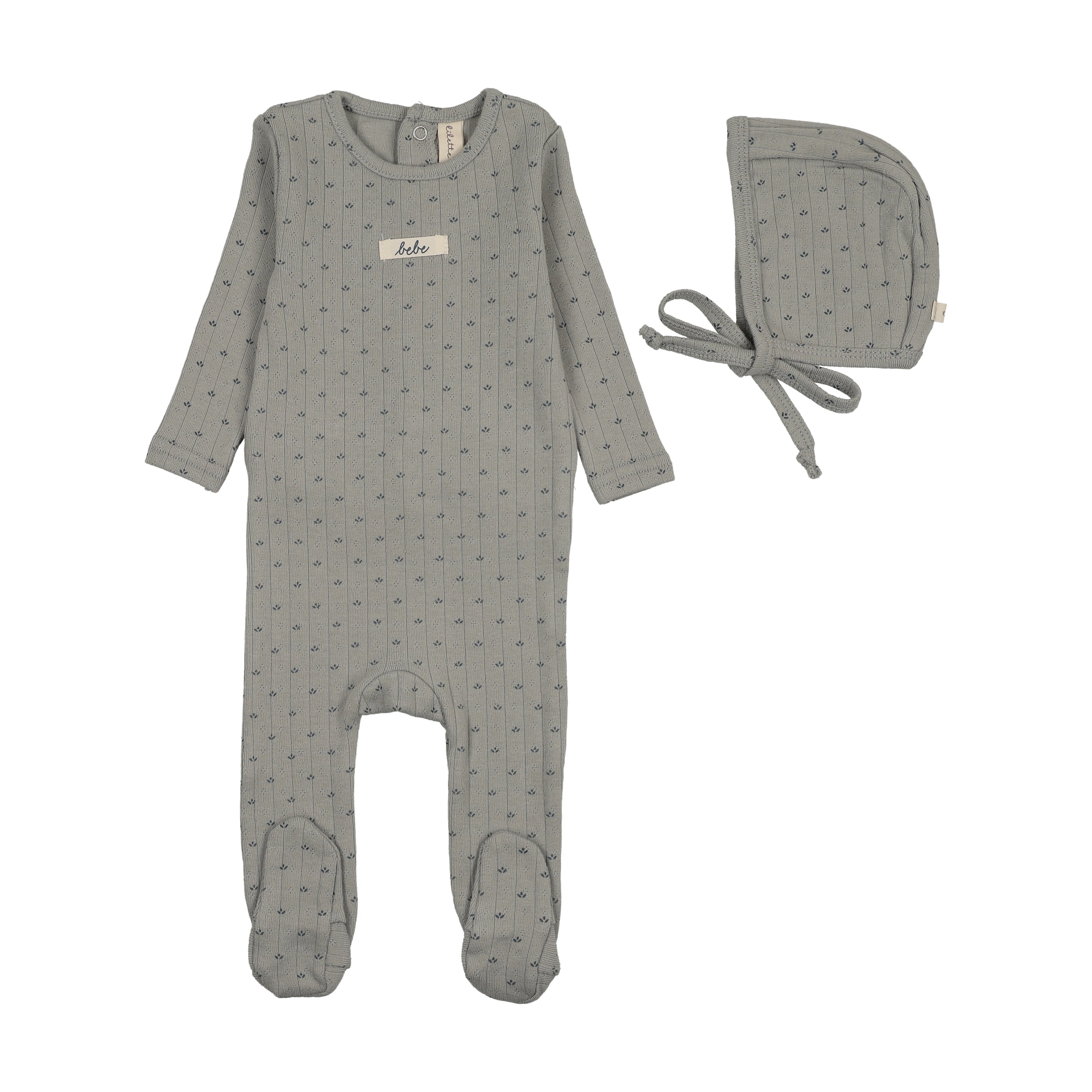 Lilette Floret Print Footie & Hat- Light Blue