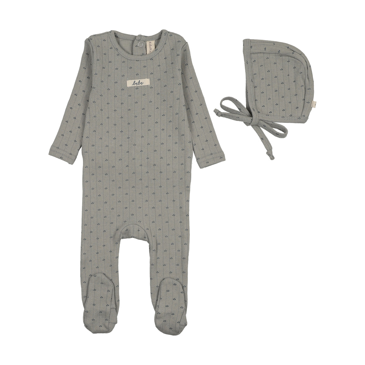 Lilette Floret Print Footie & Hat- Light Blue