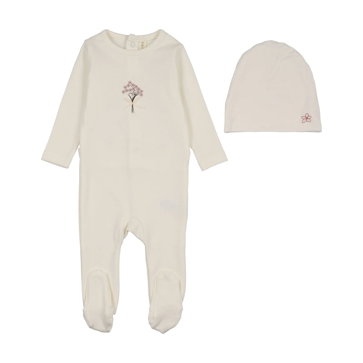 Lilette Bouquet Graphic Footie & Hat - Cream